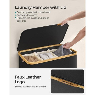 150L Ink Black Collapsible Laundry Hamper with Bamboo Lid