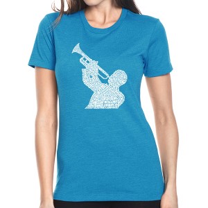LA Pop Art Women's Premium Blend Word Art T-shirt - ALL TIME JAZZ SONGS - 1 of 4