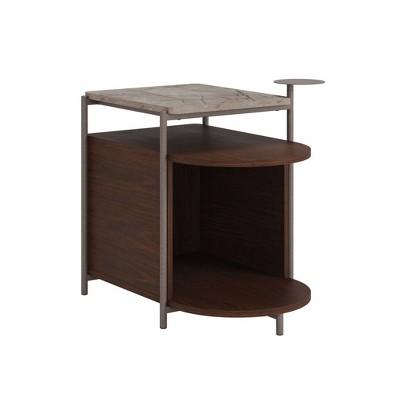 Radial Faux Stone Top Side Table Umber Wood - Sauder