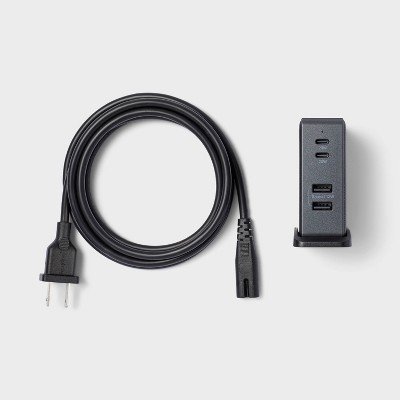 4 Port Charging Hub Vertical 2C + 2A - heyday&#8482; Black Saffiano