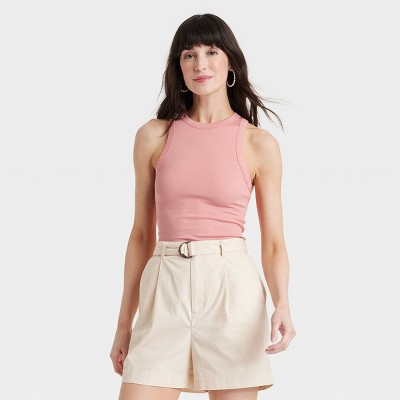 Women's Slim Fit Ribbed Tank Top - A New Day™ Pink XS: Cotton Modal Spandex Blend, Crew Neck, Knit Fabric