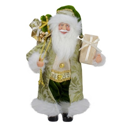  Northlight 12" Green and White Santa Claus Christmas Figure with Teddy Bear 