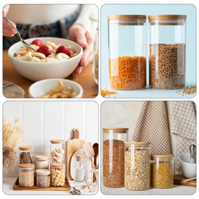 Unique Bargains Kitchen Food Storage Glass Jar with Airtight Bamboo Lid 2 Pcs 8x6.5cm — фото 6