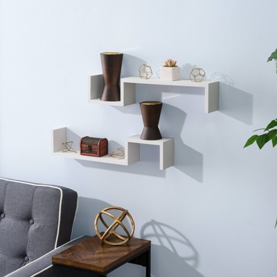 White MDF Floating Wall Shelves Set of 2