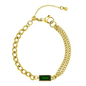 Slate by Rebl Half Flat Cuban & Half Double Oval CZ Bracelet  18K Gold Plated Stainless Steel with Green CZ Stone - 1 of 1