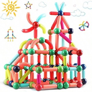 Magnetic Building Blocks, STEM Toys, Large Magnetic Sticks Balls Set 64PCS,open-ended magnetic construction toy - 1 of 4