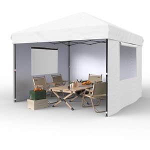 10x10 Pop Up Canopy with 3 Sidewalls - Easy Up Camping Tent with One Button Push Setup for Deck, Garden, Sports, Beach, Party - 1 of 4