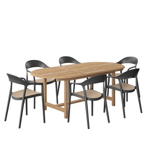 Amazonia Rio 7pc Solid Teak 100% FSC Oval Patio Dining Set Black - 1 of 4
