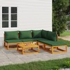 vidaXL Patio Furniture Set 6 Piece Sectional Sofa - Green Cushions - Solid Acacia Wood - Garden Lounge Set for Outdoor Spaces, Decks, Patios - 2 of 4