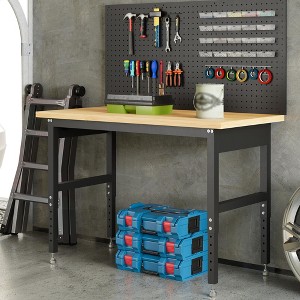 60" Heavy Duty Adjustable Workbench with Pegboard,2000 LBS Capacity, Manual Height 28-40" Garage Work Table for Workshop, Home, Office - 1 of 4