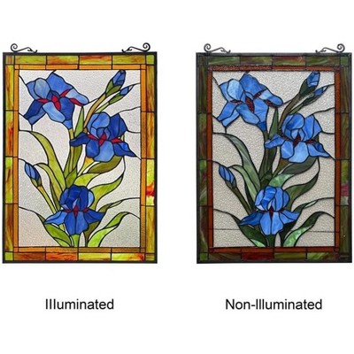 Blue and Red Floral Stained Glass Window Panel