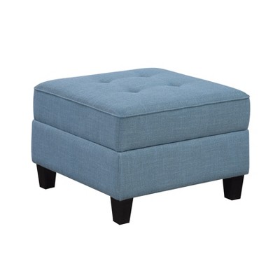 Living Room Furniture Storage Ottoman Blue Tufted Solid Wood Modern Comfort 1pc