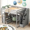 Streamdale Full Size Loft Bed with Desk and Shelves, Two Built-in Drawers, Storage Staircase, Gray - 3 of 4