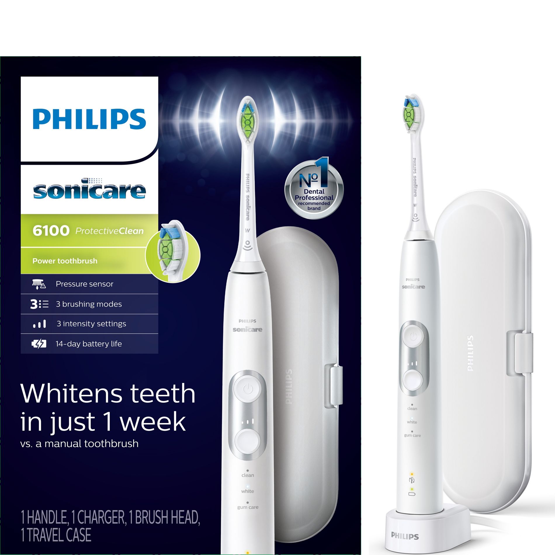 Philips Sonicare ProtectiveClean 6100 Whitening Rechargeable Electric Toothbrush - HX6877/21 - White