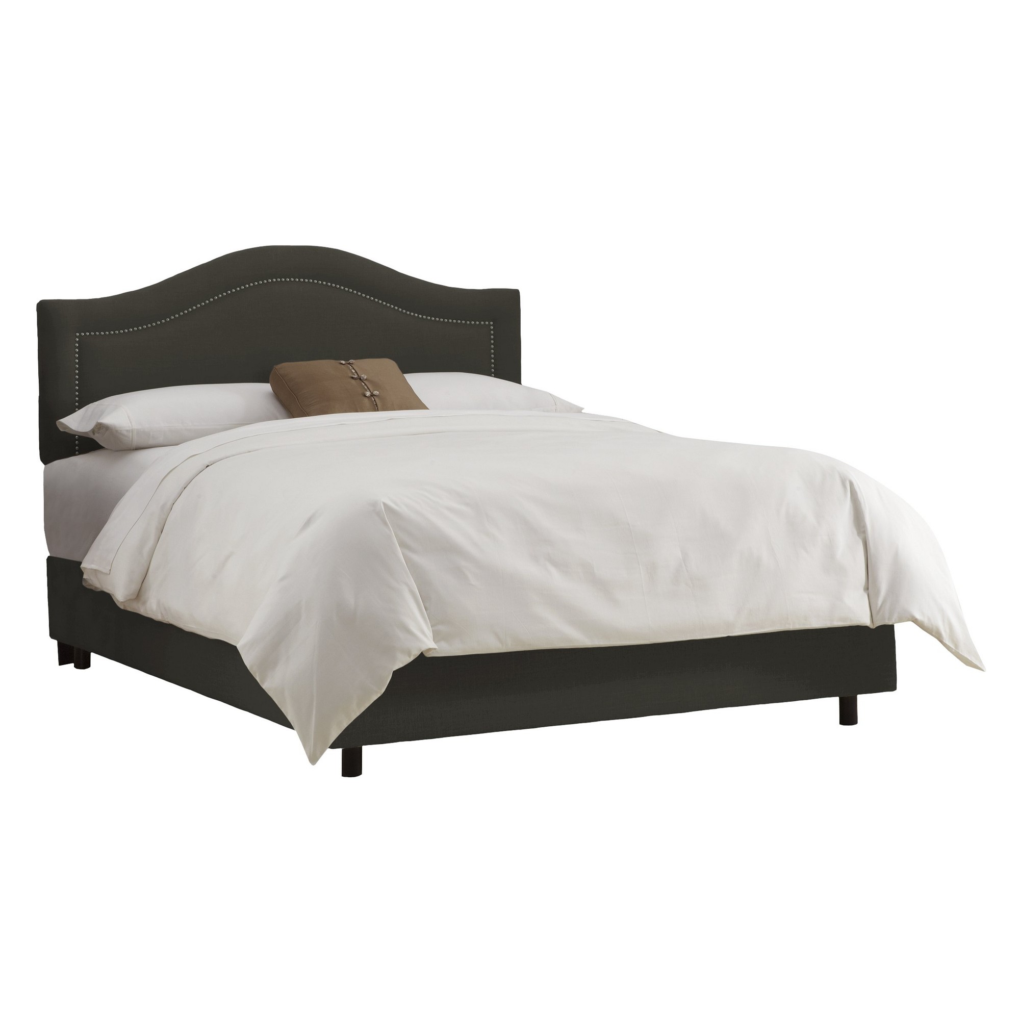 Skyline Furniture Merion Inset Nailbutton Bed - Charcoal (Full) - Skyline Furniture , Grey