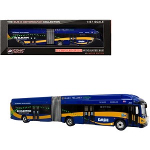 New Flyer Xcelsior XN60 Articulated Bus Blue Yellow Stripes Limited Edition 1/87 (HO) Diecast Model by Iconic Replicas - 1 of 3