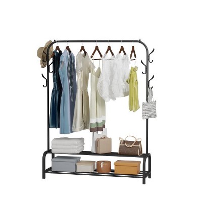 SUGIFT Garment Rack with Storage Shelves and Coat/Hat Hanging Hooks
