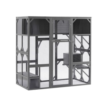 Outdoor Wooden Cat Enclosure Catio,67" Walk in Weatherproof Cat House for Multiple Cats–LAOTIES