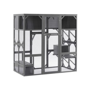 Outdoor Wooden Cat Enclosure Catio,67" Walk in Weatherproof Cat House for Multiple Cats–LAOTIES - 1 of 4