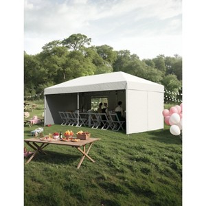 10'x20' Commercial Pop Up Canopy Tent - Heavy Duty Steel Frame with 4 Sidewalls, Waterproof 210D Oxford, White - 1 of 4