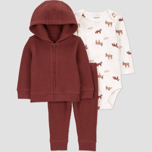 Carter's Just One You® Baby Boys' 3pc Thermal Wilderness Animals Sweatshirt & Pants Set - Brown - 1 of 4