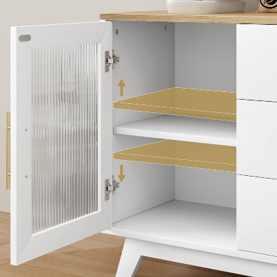 Glass Doors, Console Table for Kitchen, Storage Cabinet with Adjustable Shelf, Coffee Bar Accent Cabinet for Dining Room,