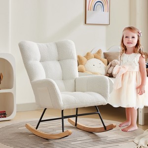 Rocking Chair, Teddy Upholstered Glider Chair w/ Backrest, Armrest Side Pockets, Modern Comfy Accent Armchair Reading Chair for Bedroom, Living Room - 1 of 4