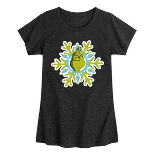 Girls' - Dr. Seuss - Grinch Face Snowflake Fitted Short Sleeve Graphic T-Shirt - 1 of 4