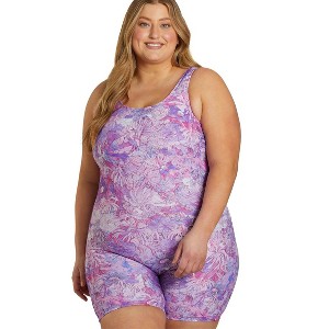 Sporti Sporti Plus Size Unitard Jungle Floral One Piece Swimsuit Violet 20W - 1 of 4