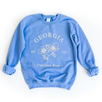Simply Sage Market Women's Graphic Sweatshirt Embroidered Georgia Cherokee Rose - WHITE