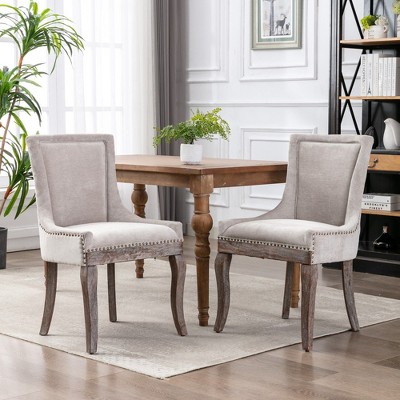 LOVMOR 22.8"Ultra Side Dining Chair, Thickened fabric chairs with neutrally toned solid wood legs,  Set of 2, Beige