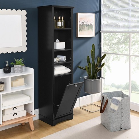 Modern Decorative Storage Cabinet, 64" Tall Bathroom Storage Cabinet, Bathroom Floor Corner Cabinet with 4 Adjustable Shelves & Laundry Hamper, Black - image 1 of 4