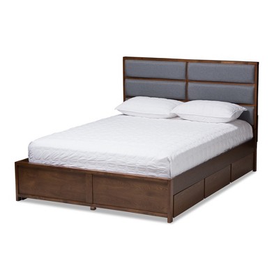 Macey Modern and Contemporary Fabric Upholstered Walnut Finished Storage Platform Bed Gray/Brown - Baxton Studio