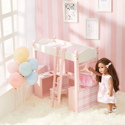Sophia's Pink and White Wooden Doll Loft Bed with Desk and Chair