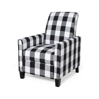 Foxhill Contemporary Fabric Upholstered Push Back Recliner Black Checkerboard/Espresso - Christopher Knight Home