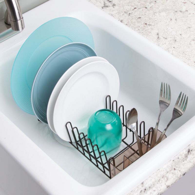 mDesign Steel Compact Modern Dish Drying Rack with Cutlery Tray, 3 of 6