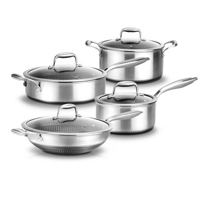 NutriChef 8-Piece Triply Stainless Steel Cookware Set with Non-Stick Coating NC3PLY8Z
