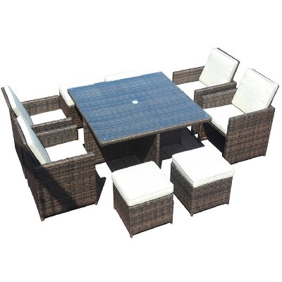 Adella 9pc Patio Wicker Glass Top Dining Set - Direct Wicker