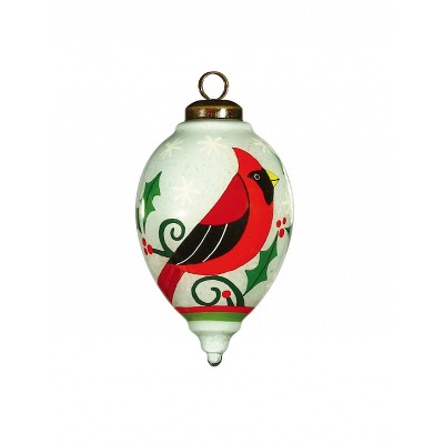 HomeRoots Festive Glitter Red Cardinal Hand Painted Mouth Blown Glass Ornament