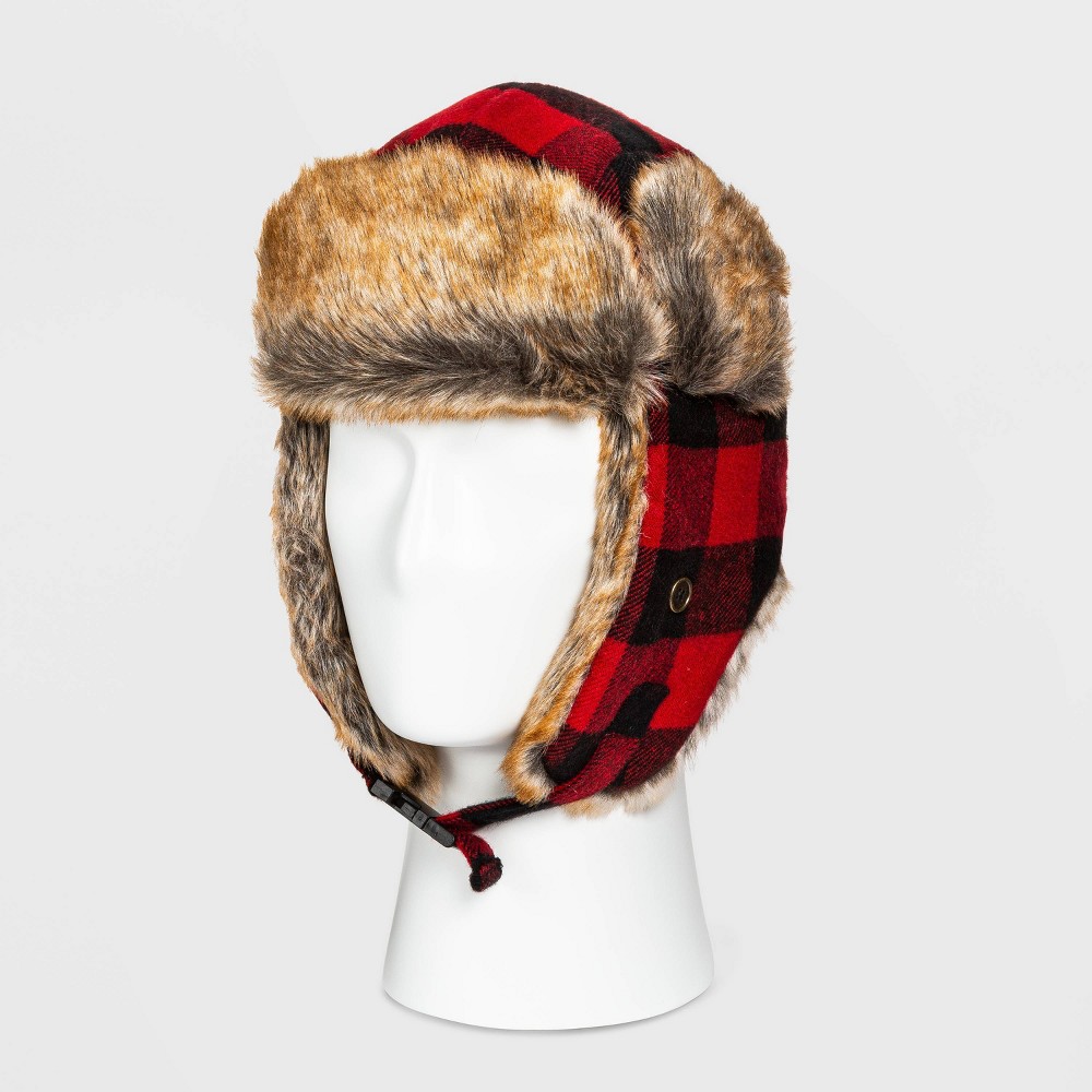 Plaid Faux Fur Trapper Hat - Goodfellow & Co Red/Black One Size