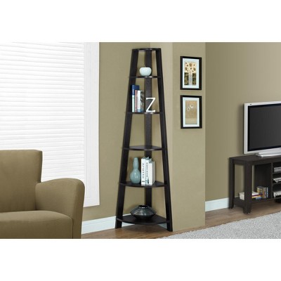 Vynxaria 5-Tier Corner Etagere Bookcase - Modern Brown Laminate for Office & Home