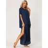 cheibear Women's Casual Short Sleeve Loose Fit Sleepshirt with Long Pants 2-Piece Loungewear Sets - 2 of 4