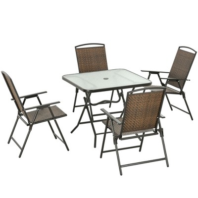 PAGED Patio Dining Set Outdoor Table and Chairs with Glass Table and Umbrella for Outdoor, Garden, Backyard