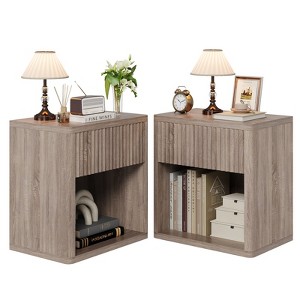 2Pcs Modern Night Stand, Wooden Nightstands with Drawer and Storage Shelf, Minimalist Sofa Bed Side Accent Table with Fluted Panel - 1 of 4