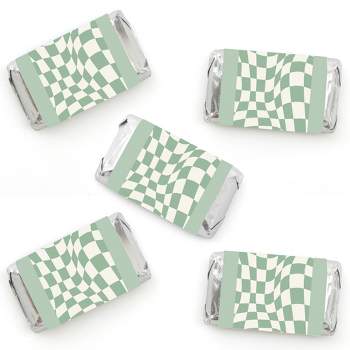 Big Dot of Happiness Sage Green Checkered Party - Mini Candy Bar Wrapper Stickers - Small Favors - 40 Count