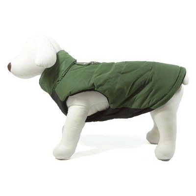 Gooby Wind Parka, Fleece Lined Small Dog Jacket Coat Sweater with Water Resistant Shell and Leash Ring, Green, Medium