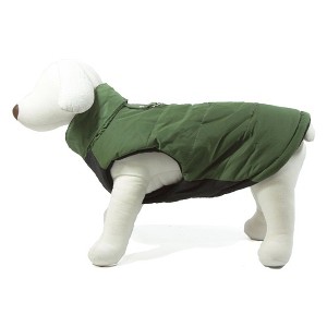 Gooby Wind Parka, Fleece Lined Small Dog Jacket Coat Sweater with Water Resistant Shell and Leash Ring, Green, Medium - 1 of 1