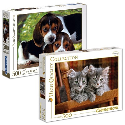 Clementoni Gray Kittens & Beagle Puppies - Two 500 Piece High Quality Collection Puzzles