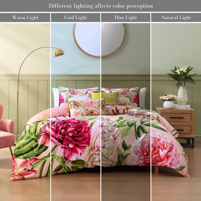 Queen Pink Cotton Reversible Floral Comforter Set