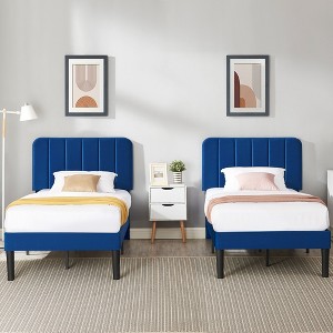 VECELO Velvet Upholstered Platform Bed Frame with Adjustable Headboard, Sturdy Wood Slat Support, No Box Spring Required - 1 of 4